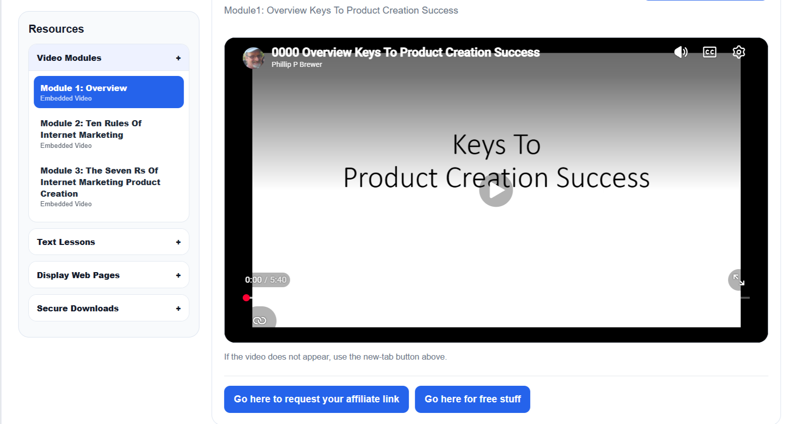 Video modules displayed inside Member Portal Builder